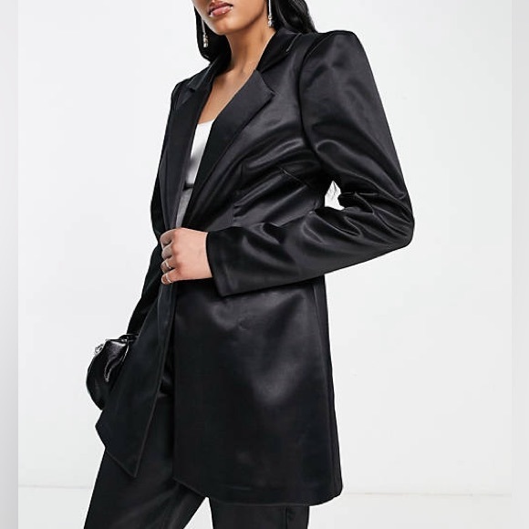 Vtg Tweeds Black Satin 5 Button Slit Long Sleeve Shoulder Pads Blazer Jacket 6 - Picture 14 of 14